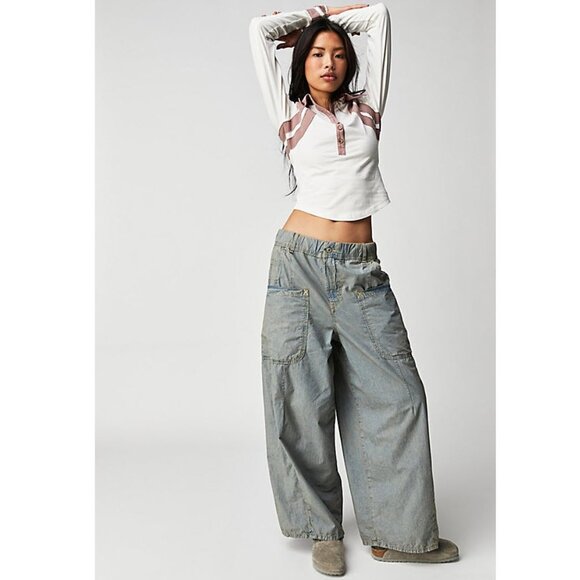 Free People We The Free Shibuya Pull-on Wide-leg Jeans - athens Sz L - Picture 1 of 14